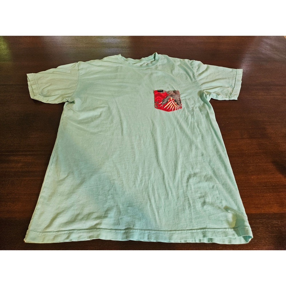 Hurley Vintage Pocket T-Shirt Mens M Mint Green Floral Print Contrast Pocket Tee